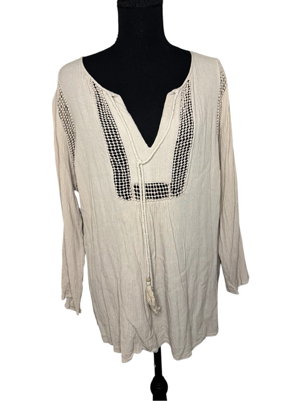 Daniel Rainn Cream Crochet-Trim Gauze Peasant Tunic